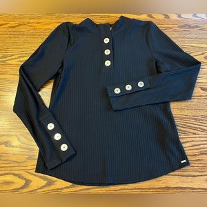 FDJ French Dressing Jeans Long Sleeve Ribbed Top Size XS 100% Cotton Black NWT